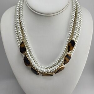 Layered Faux Pearl‎ Tortoise Shell Necklace